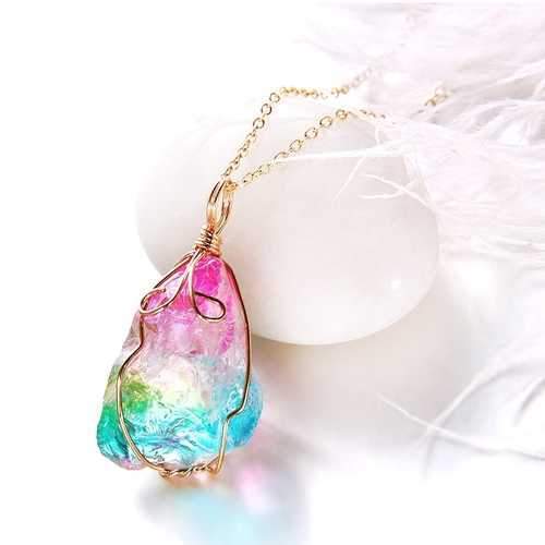 Trendy Natural Stone Gold Line Colorful Handmade Necklace