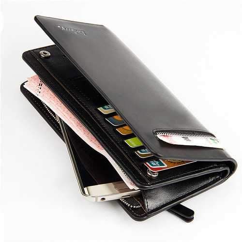 Men Large Capacity PU Leather Card Slots Zipper Pouch Phone Wallet for iPhone Xiaomi Mobile Phone