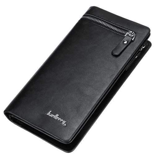 Men Large Capacity PU Leather Card Slots Zipper Pouch Phone Wallet for iPhone Xiaomi Mobile Phone