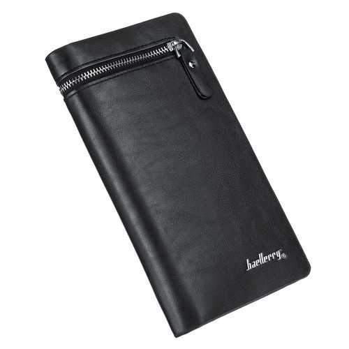 Men Large Capacity PU Leather Card Slots Zipper Pouch Phone Wallet for iPhone Xiaomi Mobile Phone