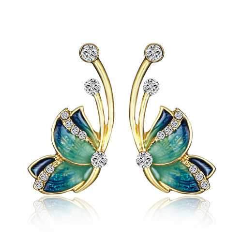 Luxury Butterfly Gold Earring Sweet Ceramic Rhinestones