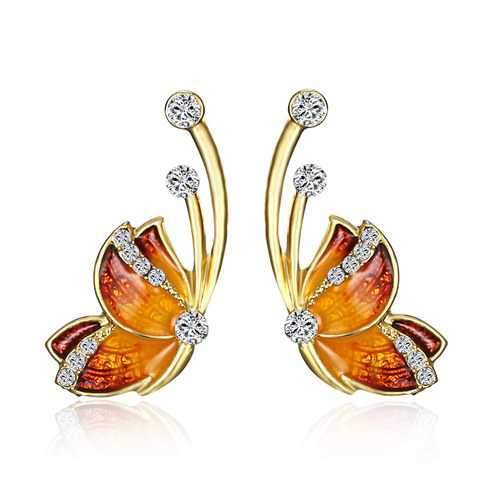 Luxury Butterfly Gold Earring Sweet Ceramic Rhinestones