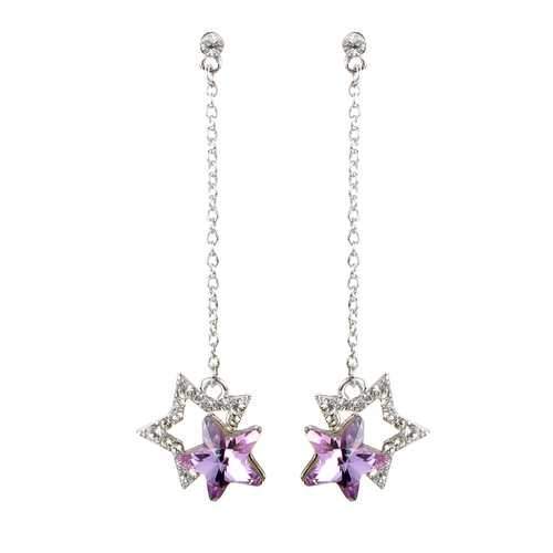 Fashion Blue Purple Stars Dangle Earring Crystal Rhinestones