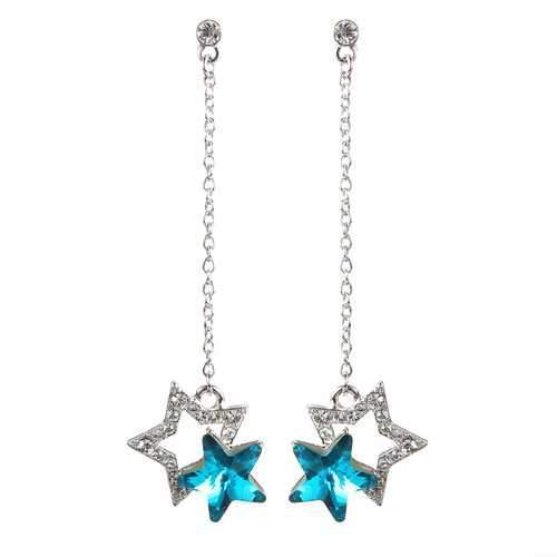 Fashion Blue Purple Stars Dangle Earring Crystal Rhinestones