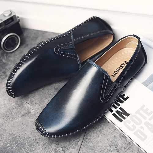 Men Casual Comfy Genuine Leather Slip On Flat Loafers