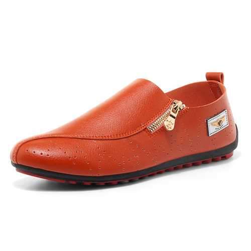 Men Casual Soft Sole Side Zipper Leather Flat Loafers