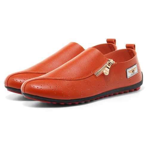 Men Casual Soft Sole Side Zipper Leather Flat Loafers