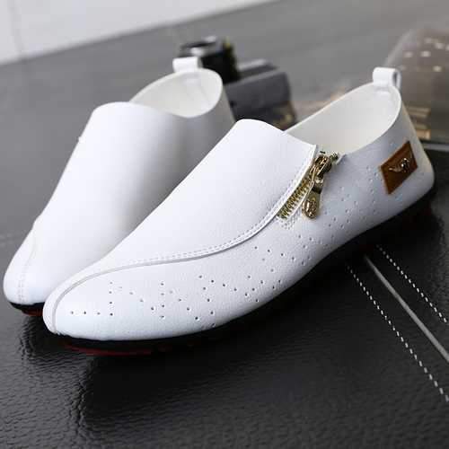 Men Casual Soft Sole Side Zipper Leather Flat Loafers