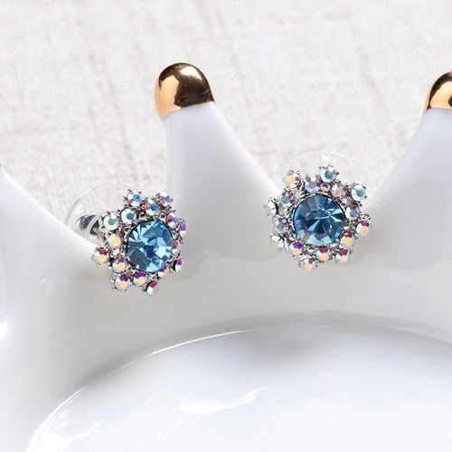 Simple Gemstone Ear Stud Micro Paved Flower Earring Classic