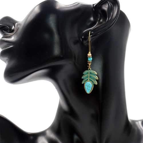 Bohemian Blue Leaf Turquoise Tassel Earring Drop for Women