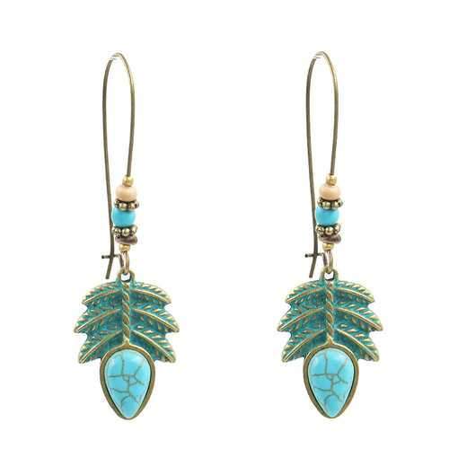 Bohemian Blue Leaf Turquoise Tassel Earring Drop for Women