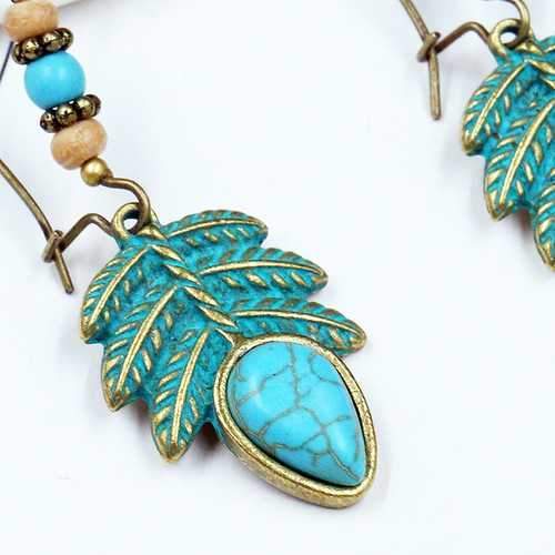 Bohemian Blue Leaf Turquoise Tassel Earring Drop for Women