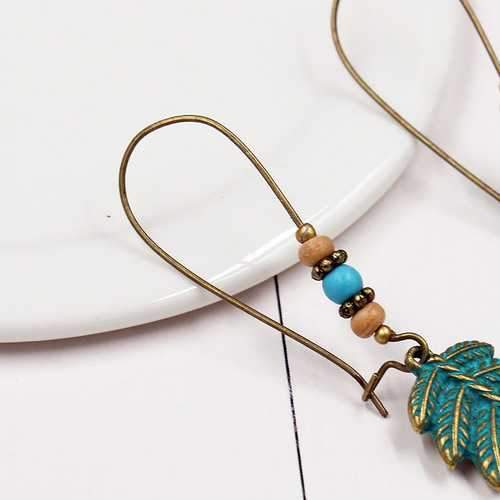 Bohemian Blue Leaf Turquoise Tassel Earring Drop for Women