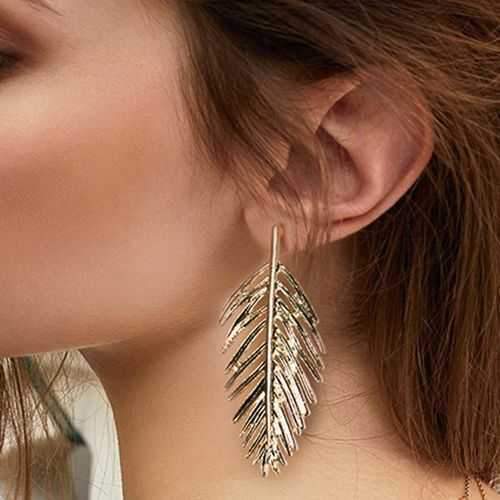 Trendy Ear Drop Leaves Silver Gold Earrings Statement