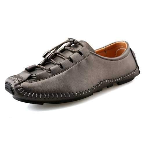 Men Soft Sole Adjustable Elastic Band Leather Loafers