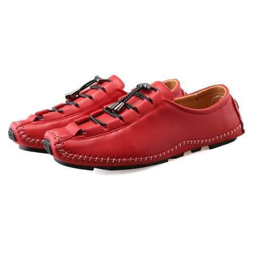 Men Soft Sole Adjustable Elastic Band Leather Loafers