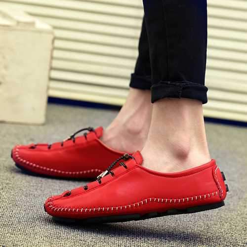 Men Soft Sole Adjustable Elastic Band Leather Loafers