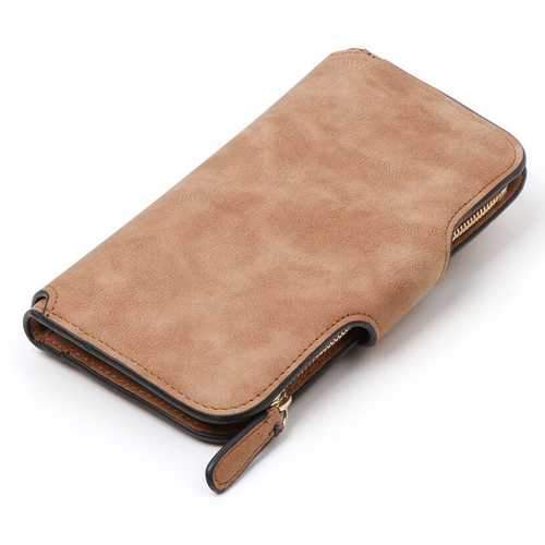 Women Matte PU Leather Large Capacity Long Wallet for iPhone Mobile Phone Under 4.7 Inch