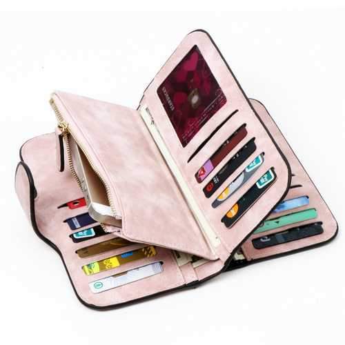 Women Matte PU Leather Large Capacity Long Wallet for iPhone Mobile Phone Under 4.7 Inch