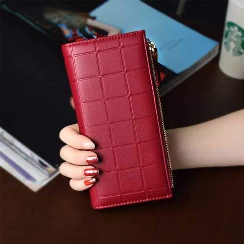 Women Fashion PU Leather Zipper Pouch Long Wallet for Samsung Xiaomi Mobile Phone Under 5.5 Inch