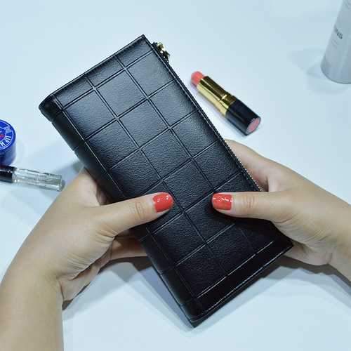 Women Fashion PU Leather Zipper Pouch Long Wallet for Samsung Xiaomi Mobile Phone Under 5.5 Inch