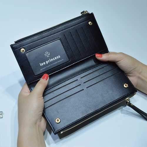 Women Fashion PU Leather Zipper Pouch Long Wallet for Samsung Xiaomi Mobile Phone Under 5.5 Inch