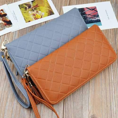 Women Large Capacity PU Leather Wrist Strap Zipper Pouch Wallet for Mobile Phone Under 5.5 Inch