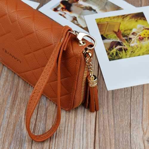 Women Large Capacity PU Leather Wrist Strap Zipper Pouch Wallet for Mobile Phone Under 5.5 Inch