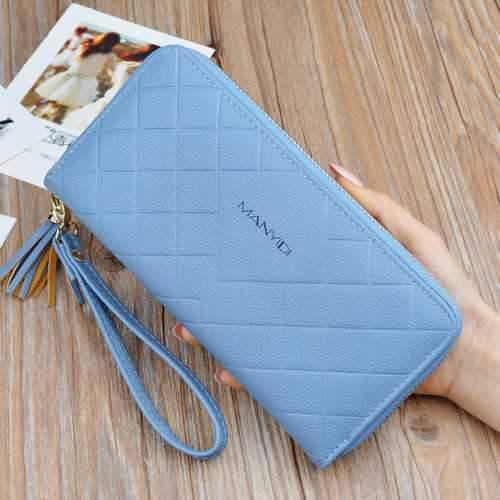 Women Large Capacity PU Leather Wrist Strap Zipper Pouch Wallet for Mobile Phone Under 5.5 Inch