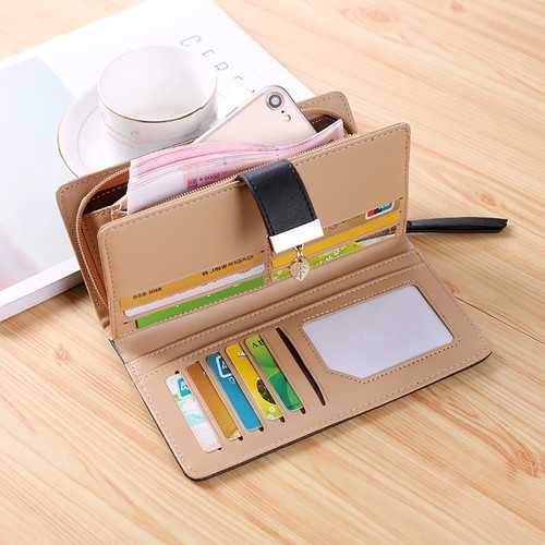 Women PU Leather Large Capacity Zipper Pouch Card Slot Wallet for Xiaomi Moible Phone Under 5.5 Inch