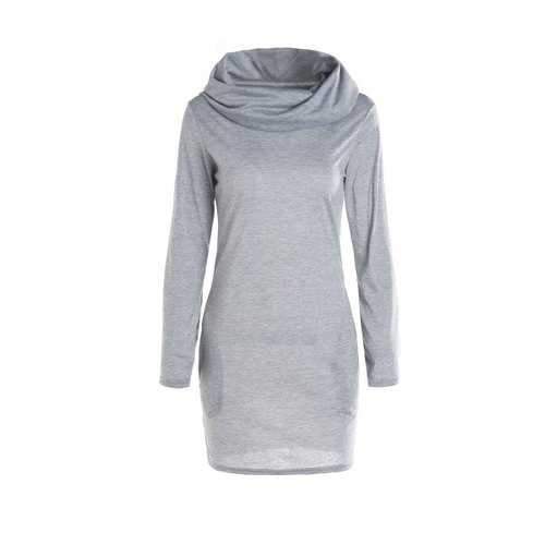 Long Sleeve Hoodie Sweatshirt Dress - Gray S