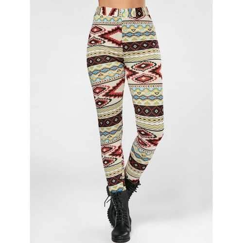 High Waisted Colorful Geometrical Print Leggings - S