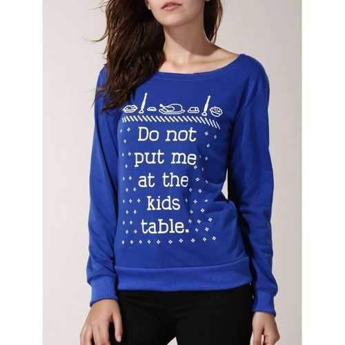 Women's Stylish Long Sleeve Round Neck Letter Pattern Sweatshirt - Blue S