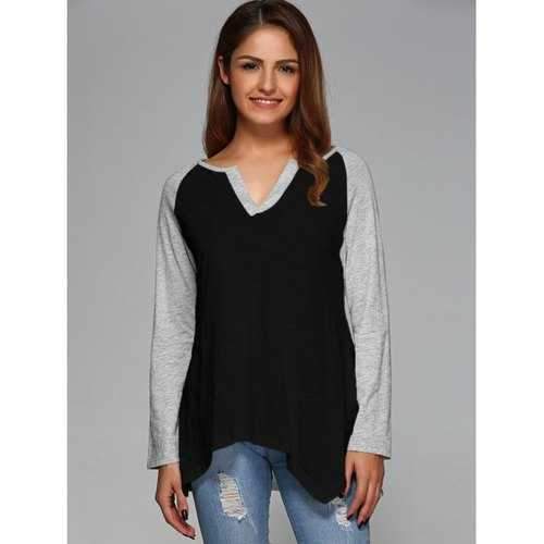 Raglan Sleeve Asymmetrical T-Shirt - Black L