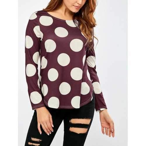 Polka Dot High Low Hem T-Shirt - L