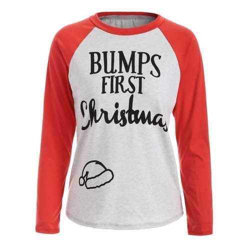 Christmas Letter Print Raglan Sleeves Baseball Tee - Jacinth Xl