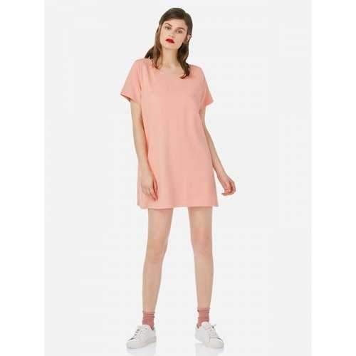 ZAN.STYLE Crew Neck Shirt Dress - Pink L