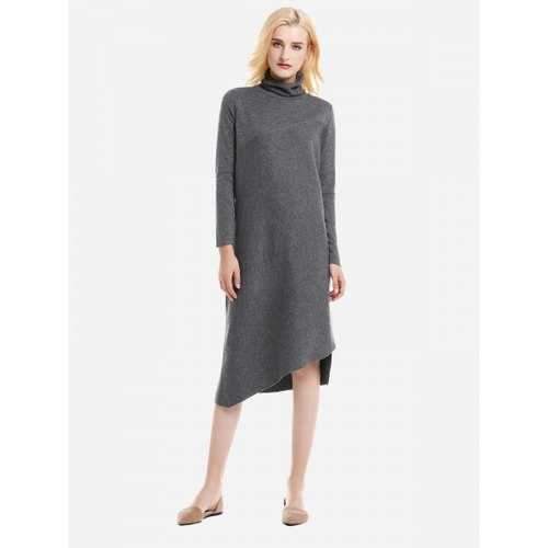 ZAN.STYLE Turtleneck Collar Dress - Charcoal Gray Size S