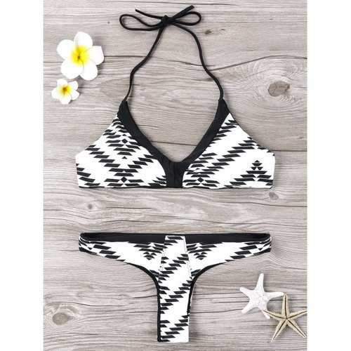 Monochrome Halter Bikini Set - White And Black Xl