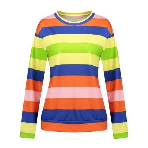 Long Sleeve Rainbow Striped T-shirt - M