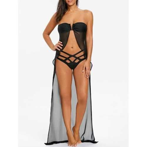 Strapless Bikini with Cover Up - Black Xl