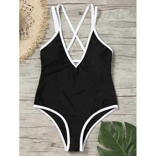 Contrast Cutout Strappy One Piece Swimwear - Black M