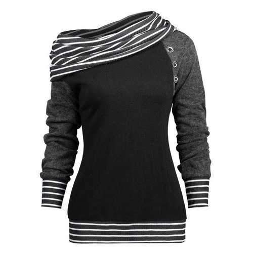 Stripe Trim Skew Neck Raglan Sleeve T-shirt - Black 2xl