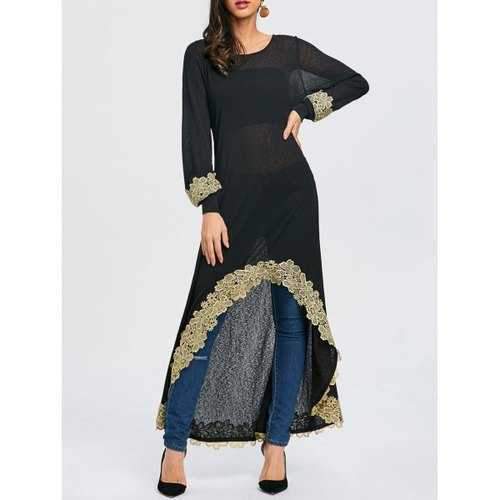 Semi Sheer High Low Maxi T-shirt - Black M