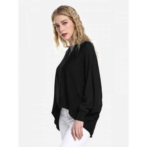 ZAN.STYLE Long Sleeve Round Neck Top - Black L