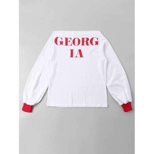 Slash Neck Long Sleeve Slogan Tee - Red One Size