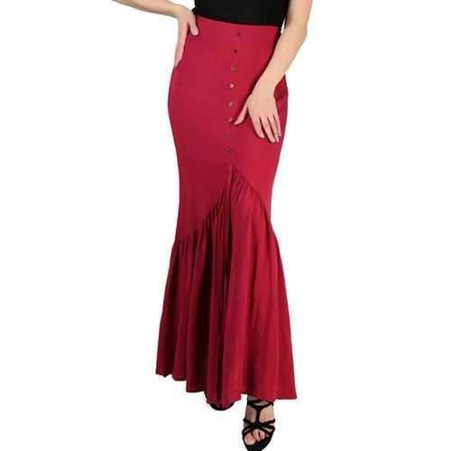 FRENCH BAZAAR High Waisted Long Pleated Skirt - Red Xs