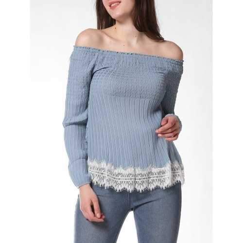 FRENCH BAZAAR Long Sleeve Off The Shoulder Top - Baby Blue S