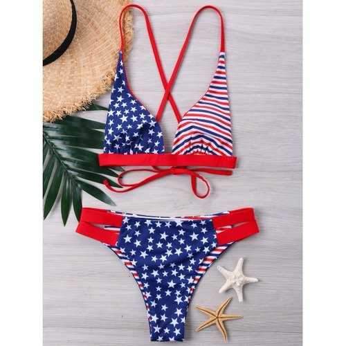 High Cut American Flag Bikini Set - Xl