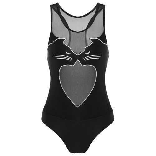 One Piece Black Cat Swimsuit - Black S